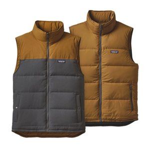 NWT Patagonia Reversible Bivy Down Vest Forge Grey and Ochre - Men's L